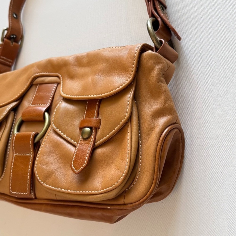 LUCE Leather Hobo Handbag Purse Shoulder Bag Brown‎ Tan Zip Closure Boho - Picture 5 of 16